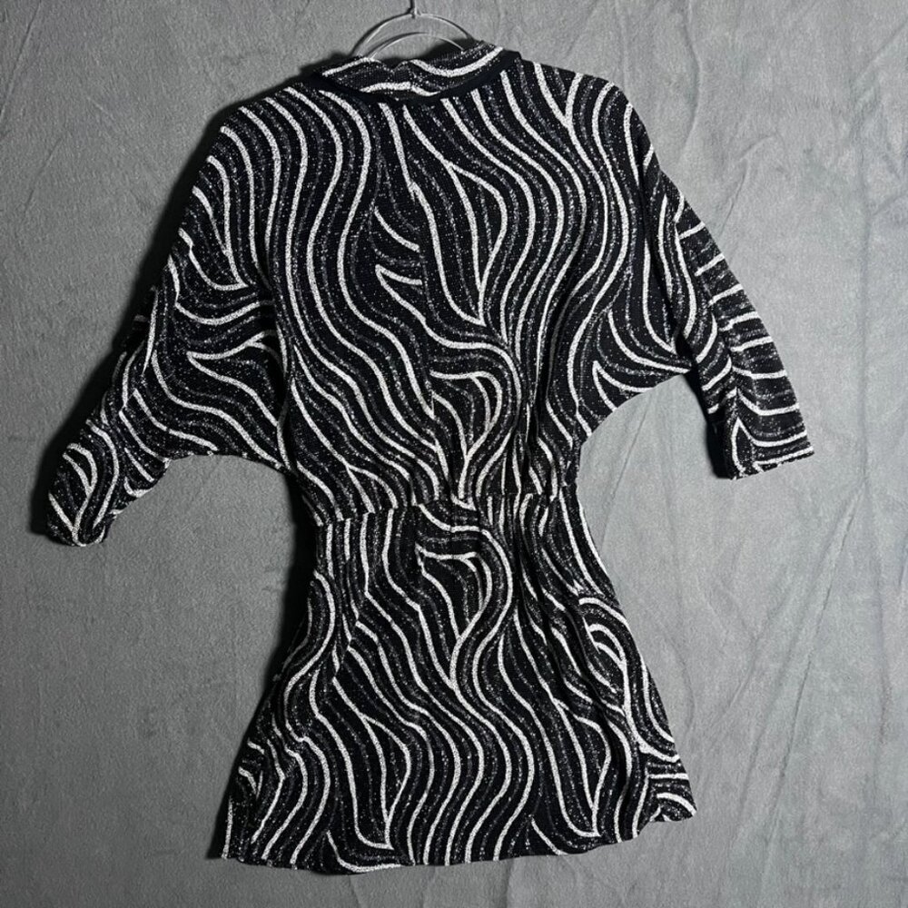 Zara Shiny Shimmery Wrap Dress M Black Silver White - Picture 3 of 6